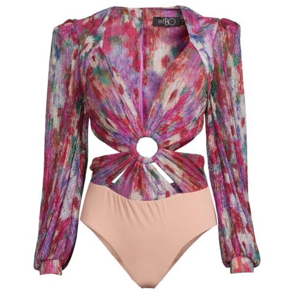 PatBO metallic thread cutout bodysuit